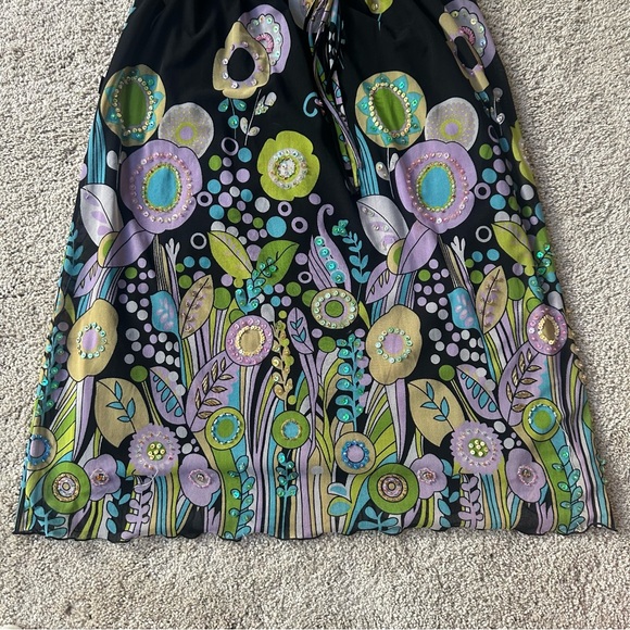 Vintage Y2K Dress Flower Pattern Beaded Flutter Sleeves Medium - Picture 3 of 4